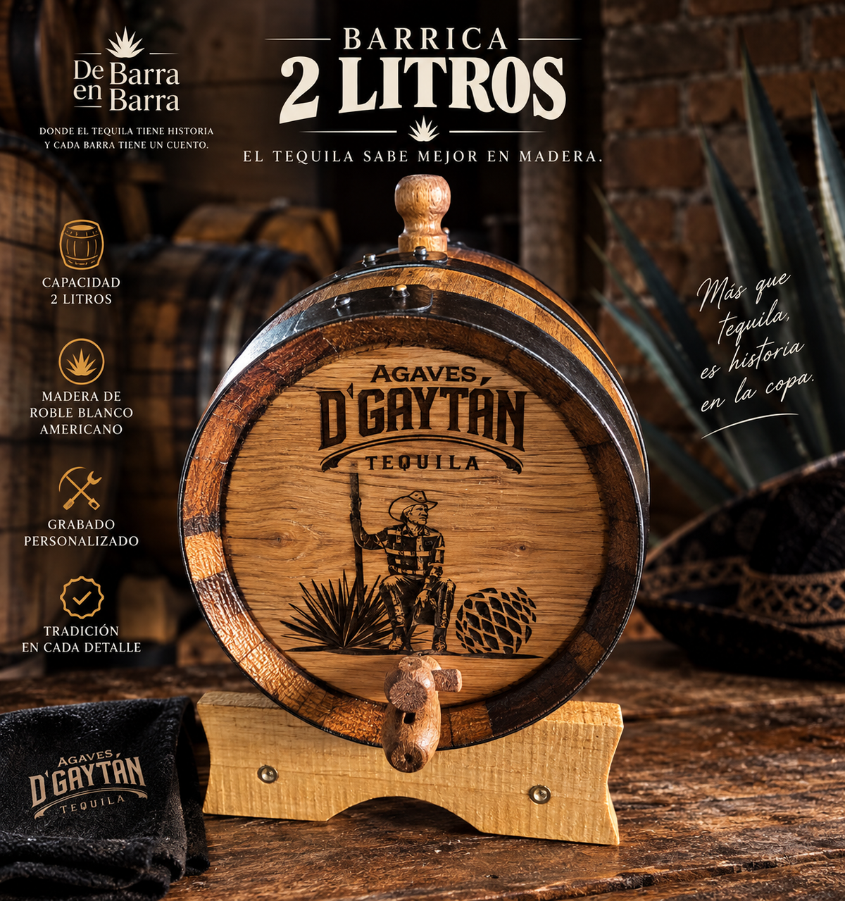 Barrica de 2 litros personalizable con válvula de madera
