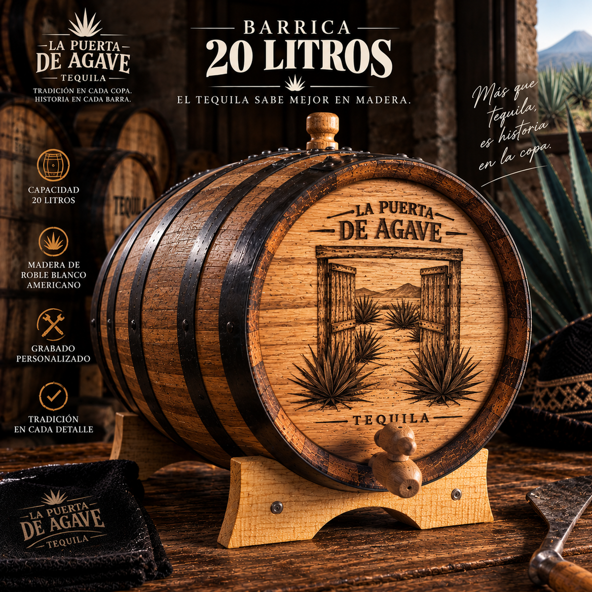 Barrica de 20 litros personalizable con válvula de madera