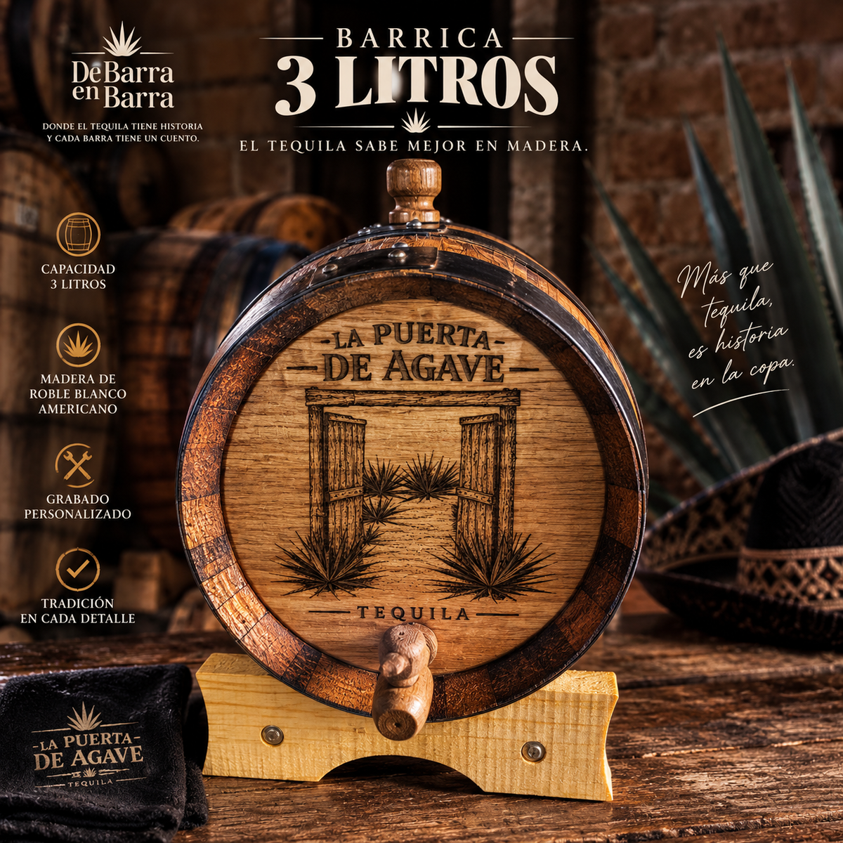 Barrica de 3 litros personalizable con válvula de madera