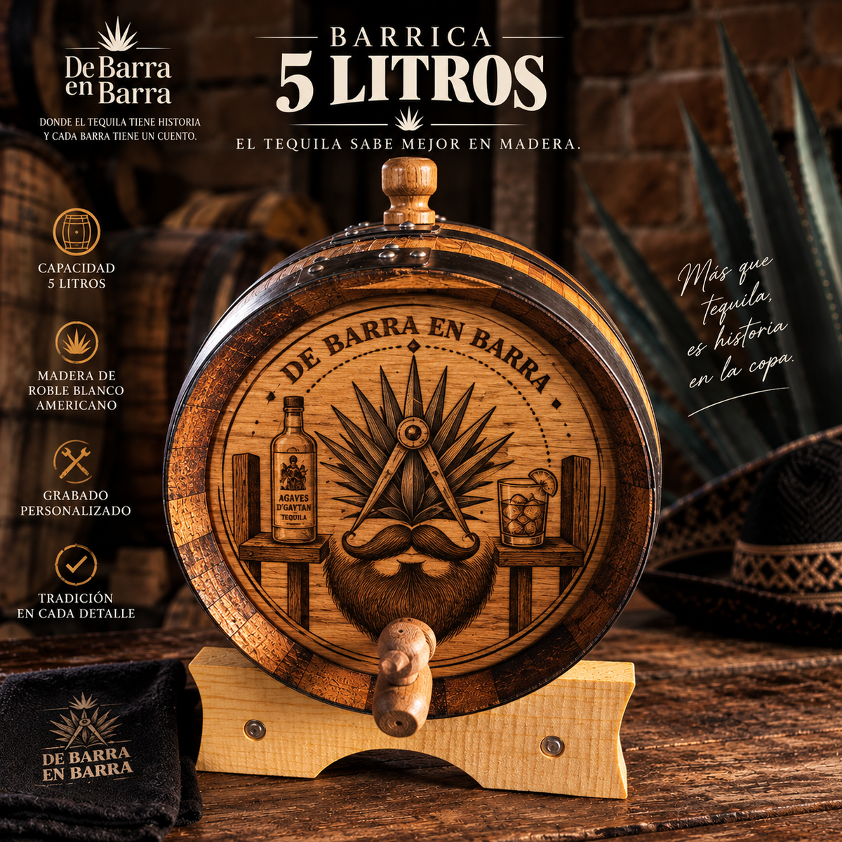 Barrica de 5 litros personalizable con válvula de madera